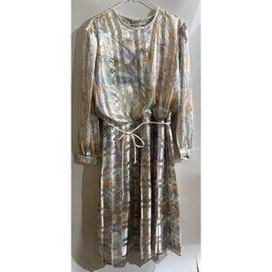 Townhouse Multicolor Paisley Round Neck Long Sleeve Lined Tie Waist Midi 18